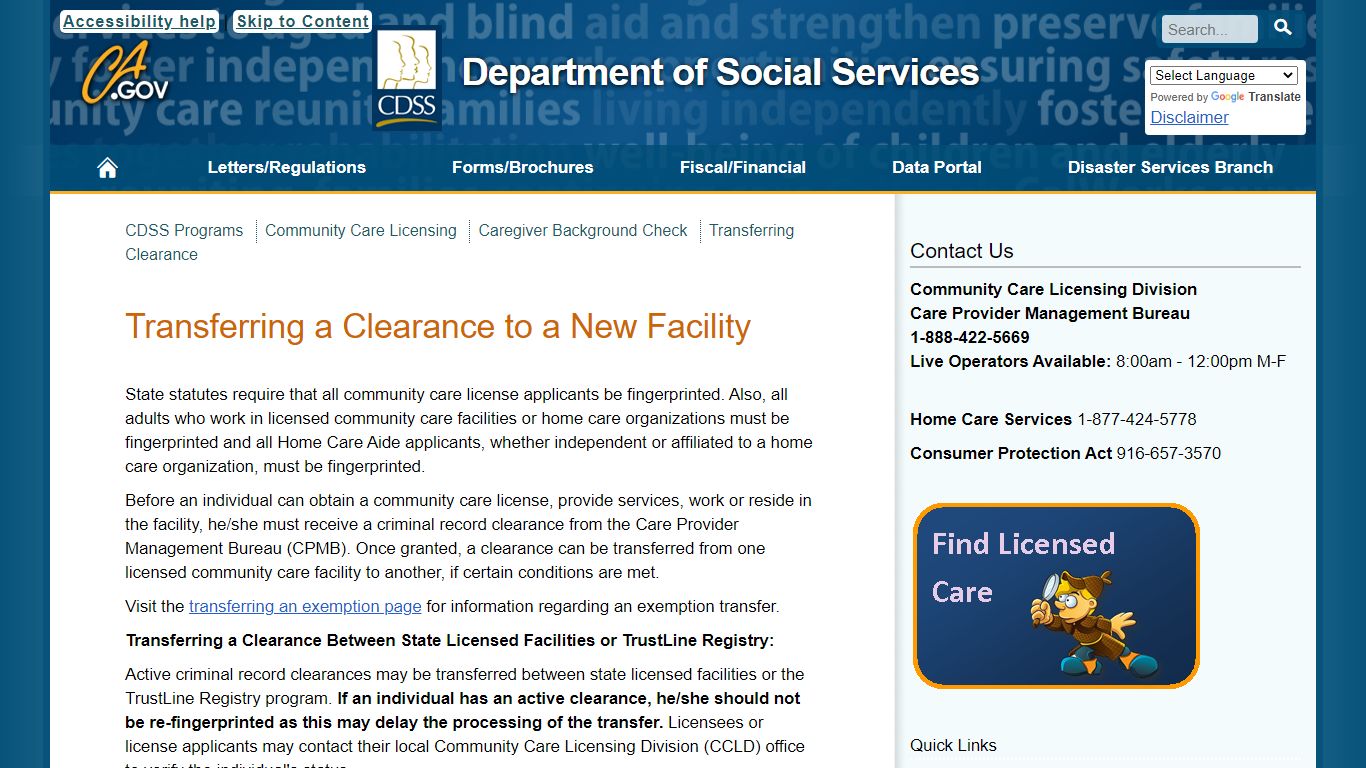 Transferring Clearance - California Department of Social Services